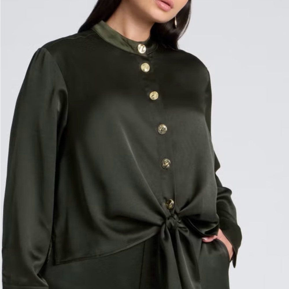 Eloquii Dark Green Satin Blouse